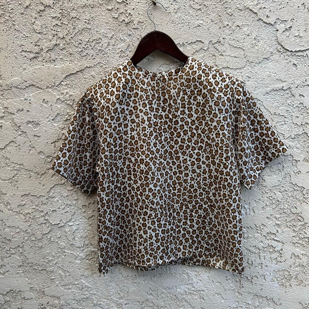 Vintage Brown Animal Print Blouse Petite Size Womens Small